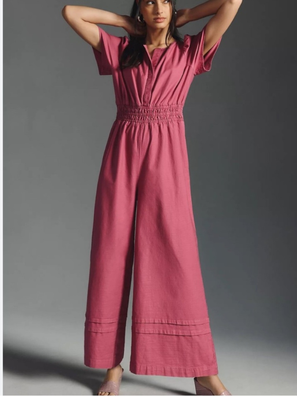 🛍️SALE Anthropologie Somerset jumpsuit pink sz xs relaxed wide leg summer cotton